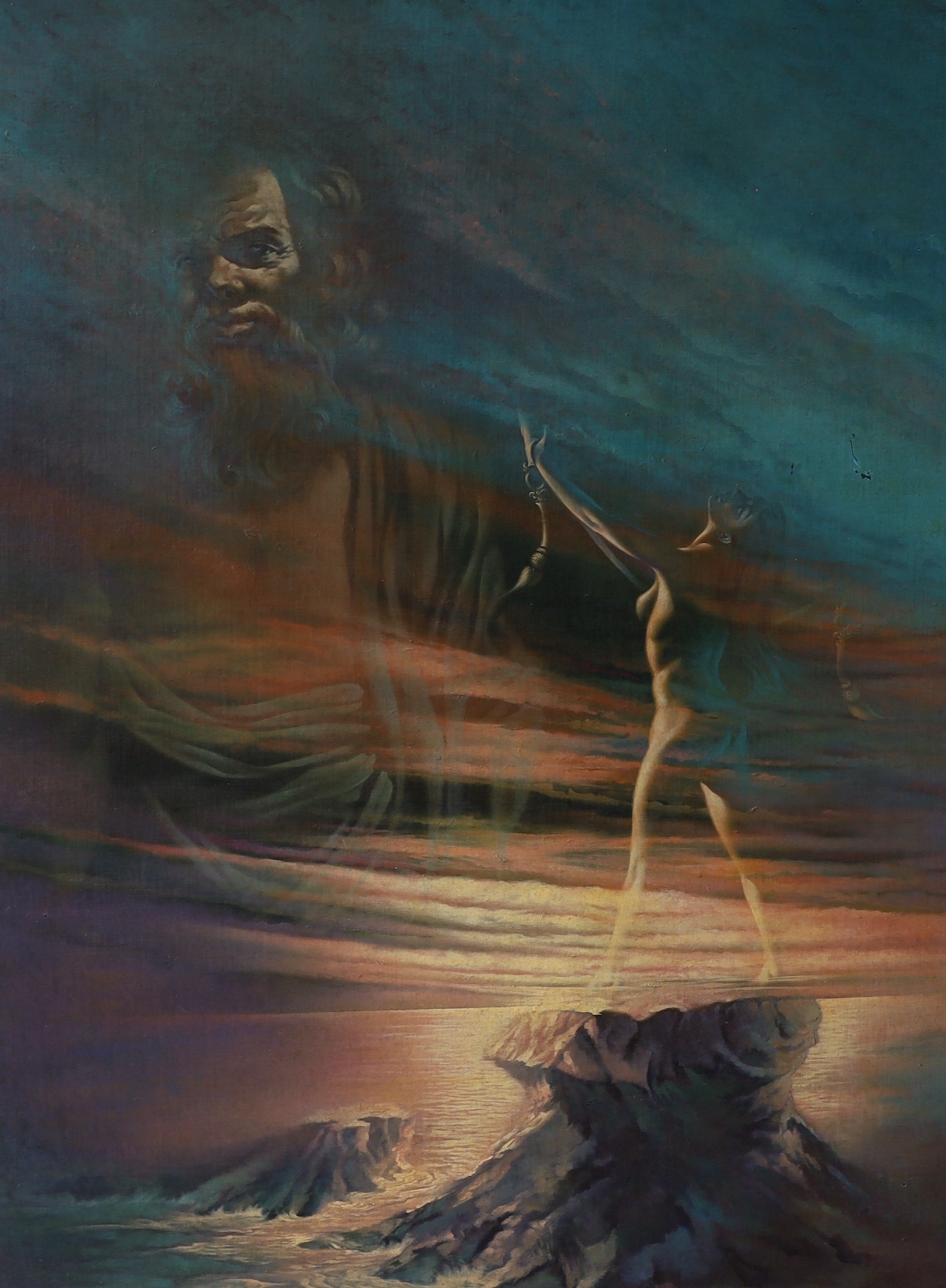 Daniel Samuels (1917-1984), oil on board, 'Socrates reputing Aphrodite's blandishment', signed and dated 1970, 95 x 70cm